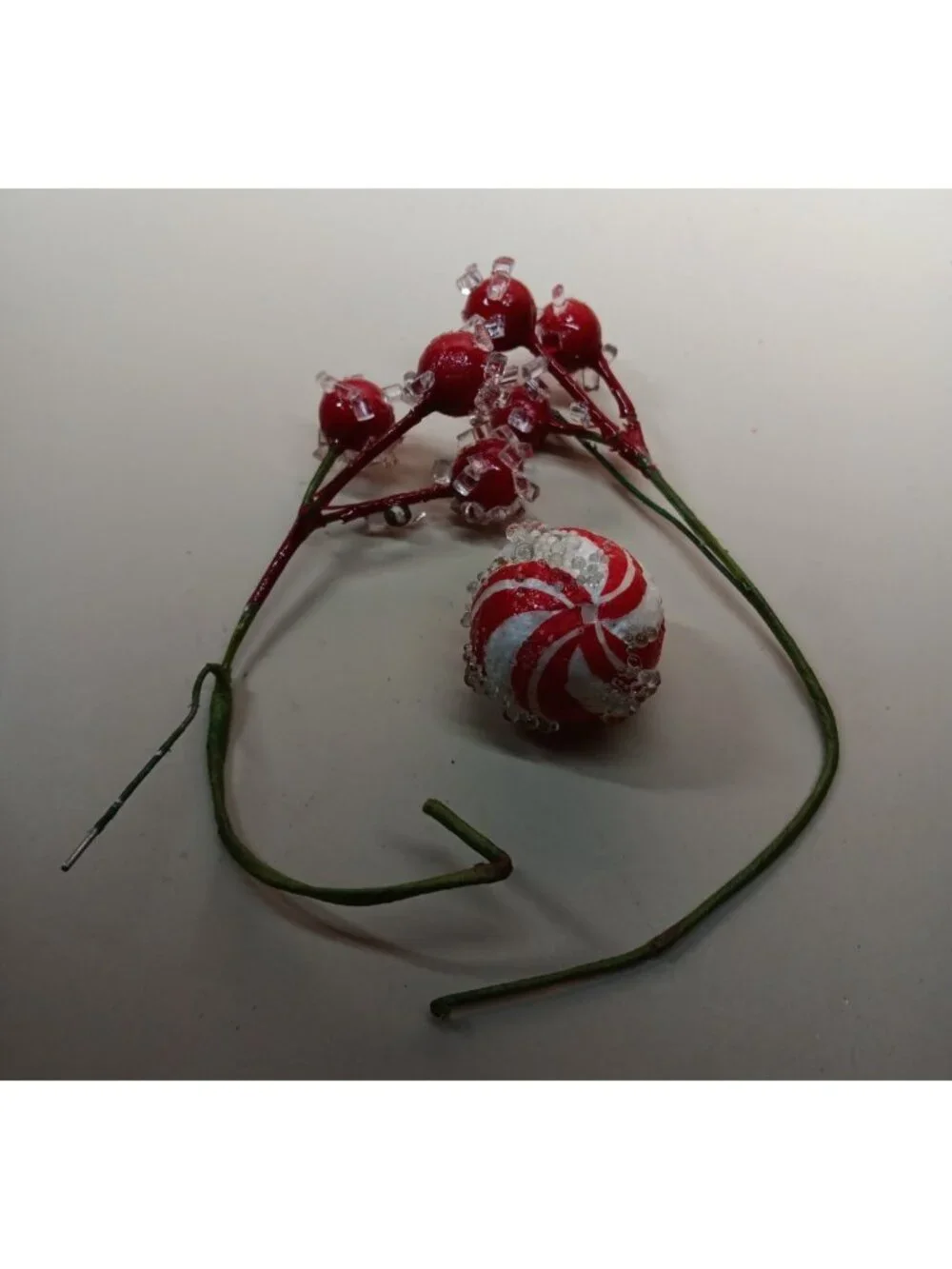 VTG Sugared Peppermint Candy and Berries Christmas Decorations 6 pc Red White